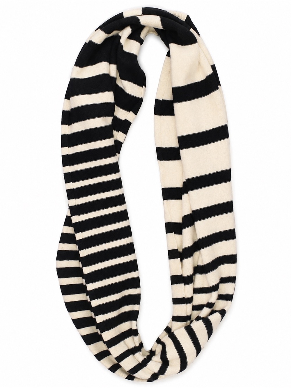 Kate Spade 100% Wool Striped Cowl Scarf Black Ivory Snood Winter Preppy